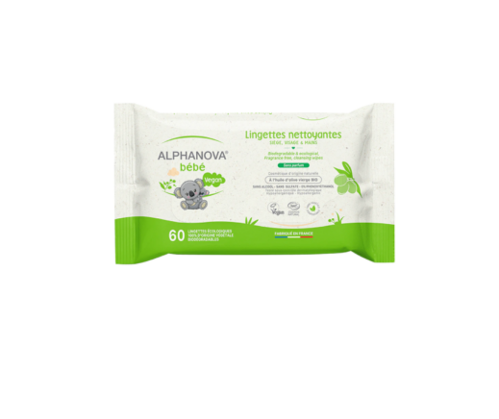 ALPHANOVA BEBE LINGETTES NETTOYANTES A L'HUILE D'OLIVE *60
