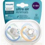 AVENT 2 SUCETTES ULTRA AIR ANIMALS 0-6 BOY/ELEP/PENG SCF080/05