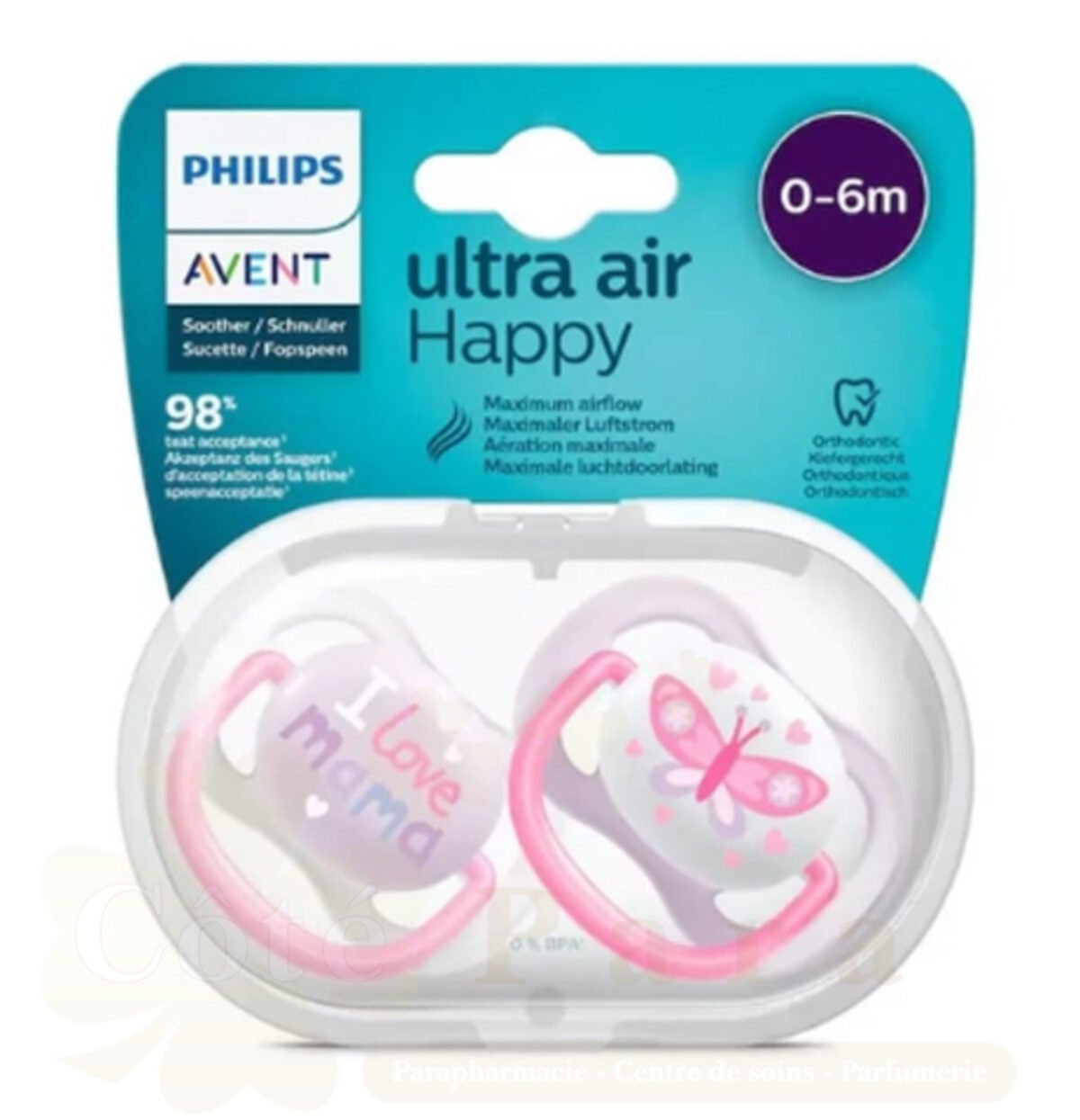 AVENT 2 SUCETTES ULTRA AIR HAPPY 0-6 GIRL/MAM/BFL SCF080/02 AVENT 2 SUCETTES ULTRA AIR HAPPY 0-6 GIRL/MAM/BFL SCF080/02