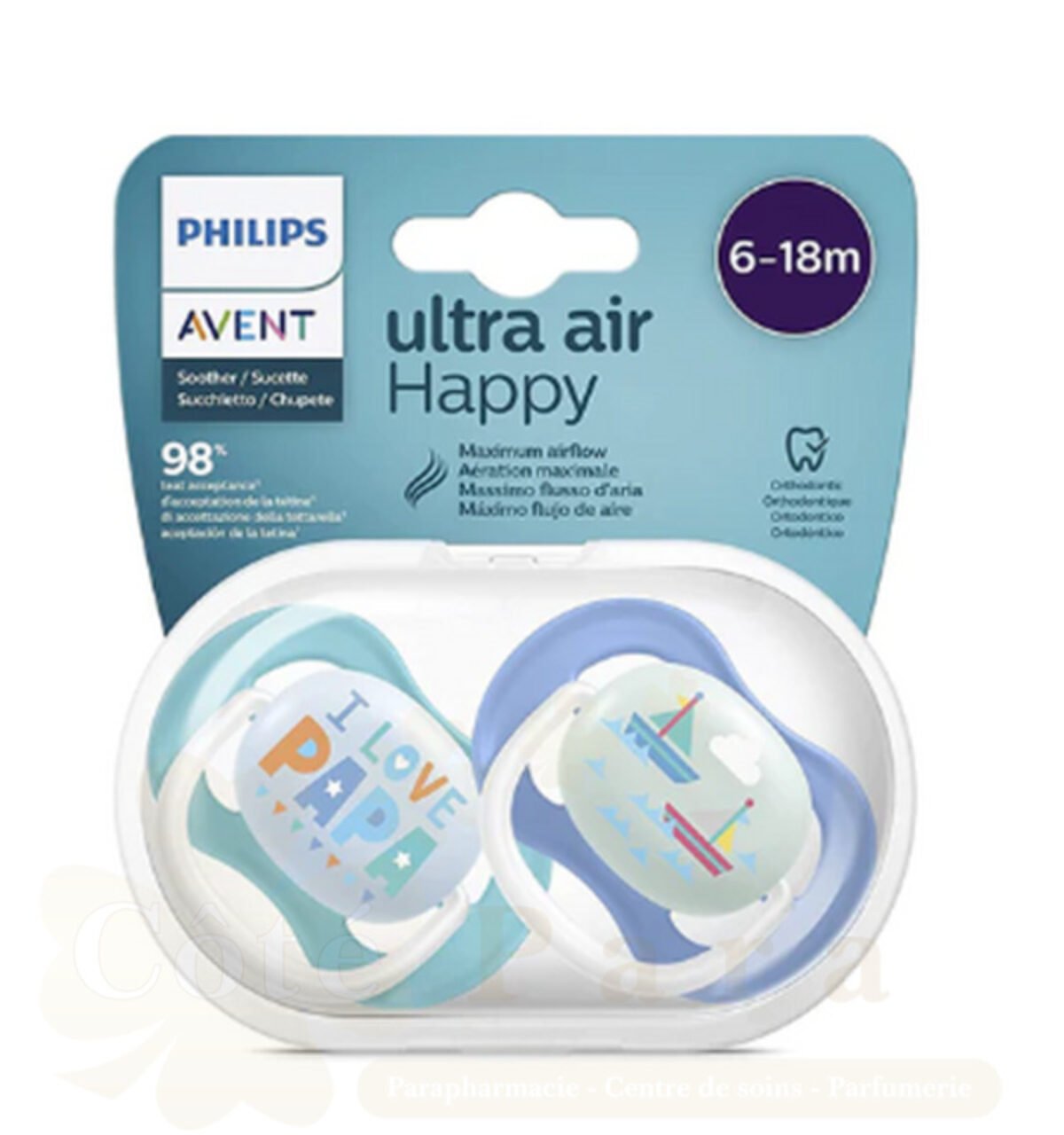 AVENT 2 SUCETTES ULTRA AIR HAPPY 6-18 BOY/PAP/BOAT SCF080/03 AVENT 2 SUCETTES ULTRA AIR HAPPY 6-18 BOY/PAP/BOAT SCF080/03