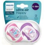 AVENT 2 SUCETTES ULTRA AIR HAPPY 6-18 GIRL/PAP/BALLO SCF080/04