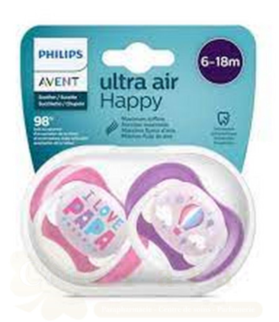 AVENT 2 SUCETTES ULTRA AIR HAPPY 6-18 GIRL/PAP/BALLO SCF080/04