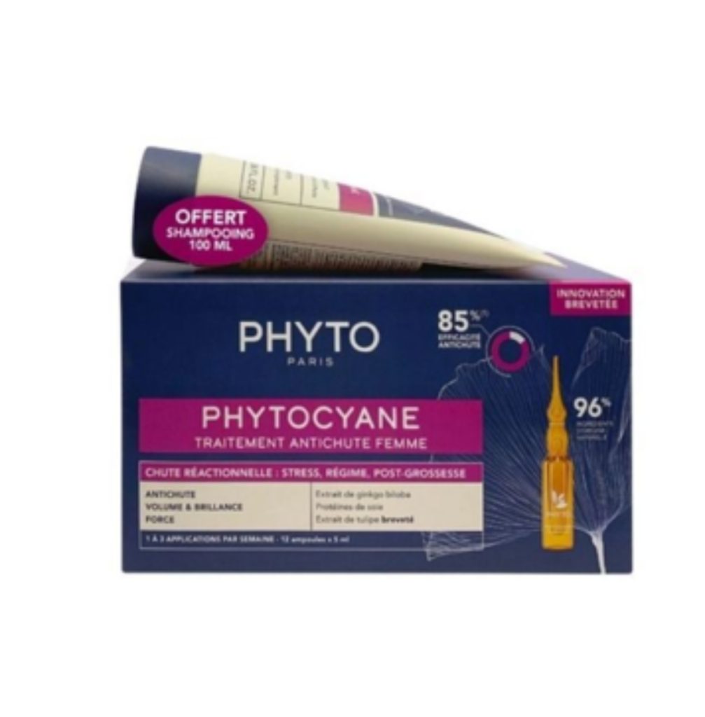 PHYTO SET PHYTOCYANE TRAITEMENT ANTICHUTE FEMME CHUTE REACTIONNELLE + SHAMPOOING 100ML OFFERT