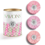 ROGER & GALLET BOITE METAL 3 SAVONS ROSE/FEILLE DE THE/ROSE THE 300G