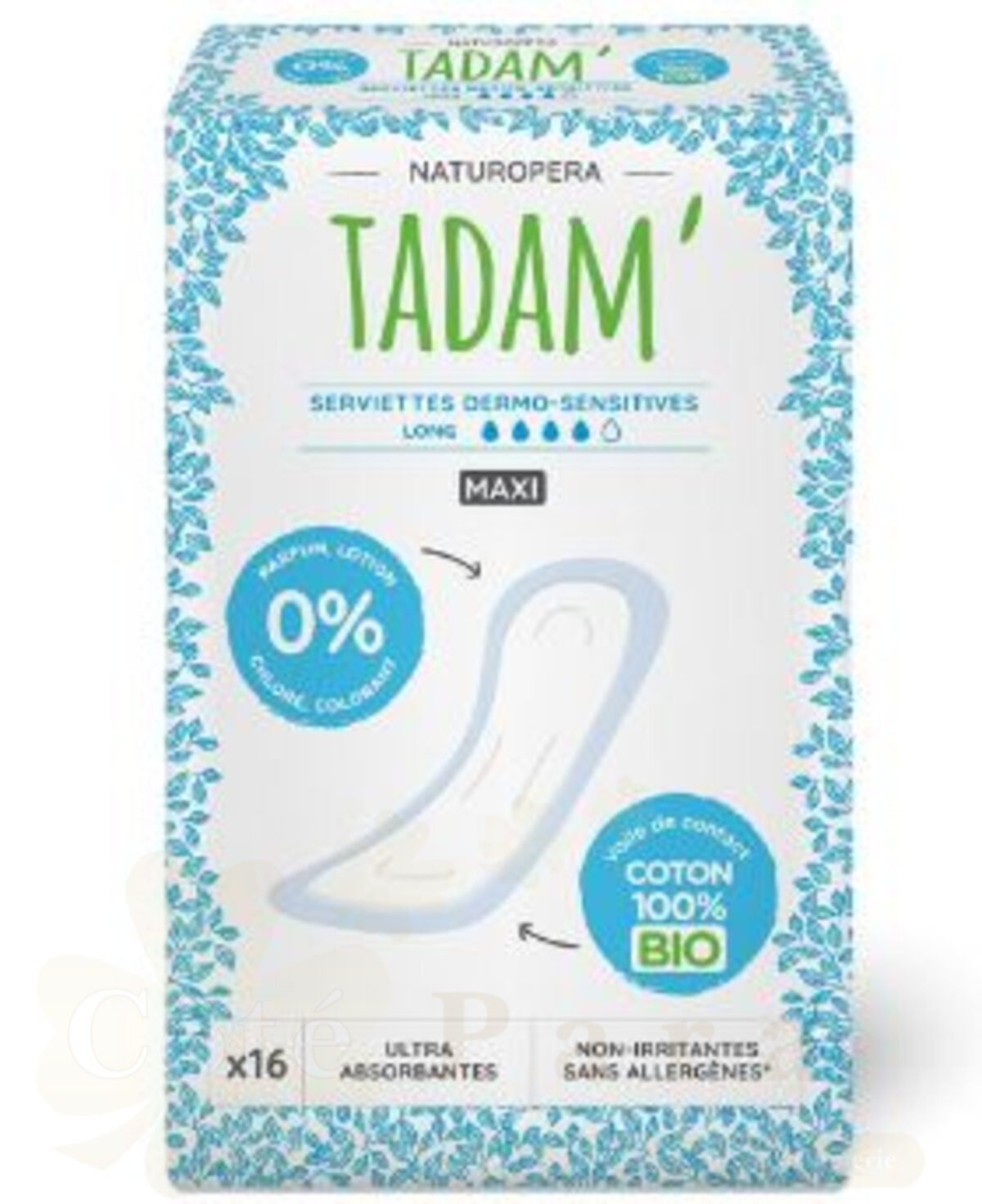 TADAM SERVIETTES MAXI COTON BIO 4 GOUTTES *16U REF20506 TADAM SERVIETTES MAXI COTON BIO 4 GOUTTES *16U REF20506